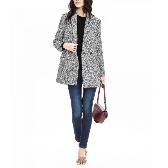 BANANA REPUBLIC Black White Chevron Jacquard Coat - Picture 2 of 5